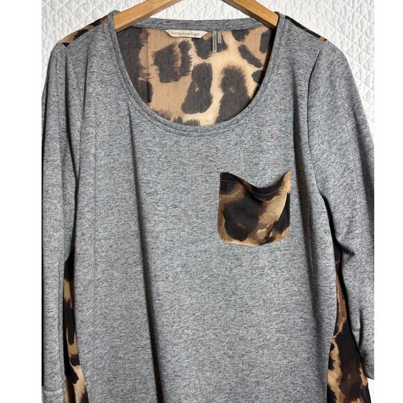 Soft Surroundings Women L Leopard Print Sheer Back 3/4 Sleeve Tunic Top Chic - Picture 2 of 8